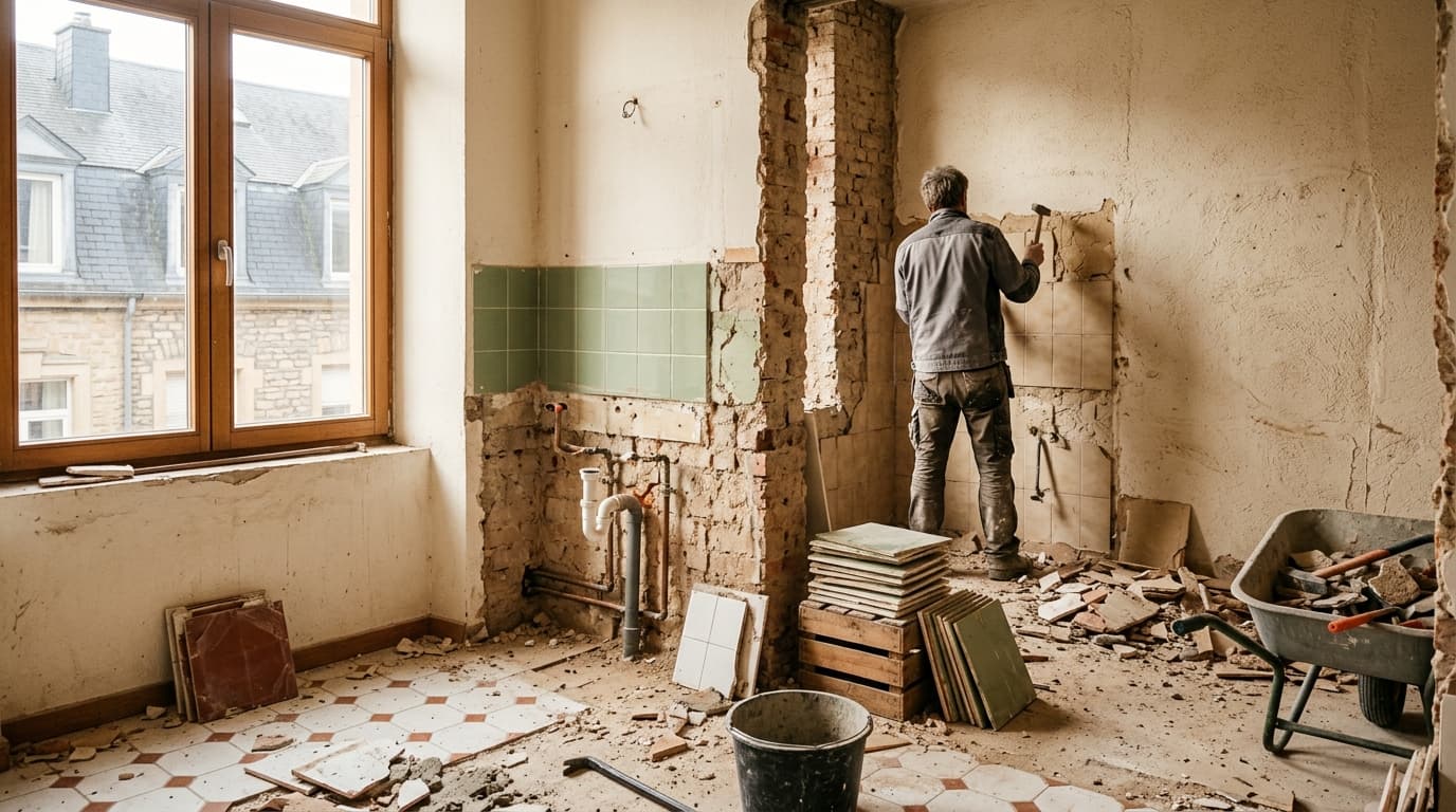 Salle de bain avant rénovation à Belair, chantier en cours